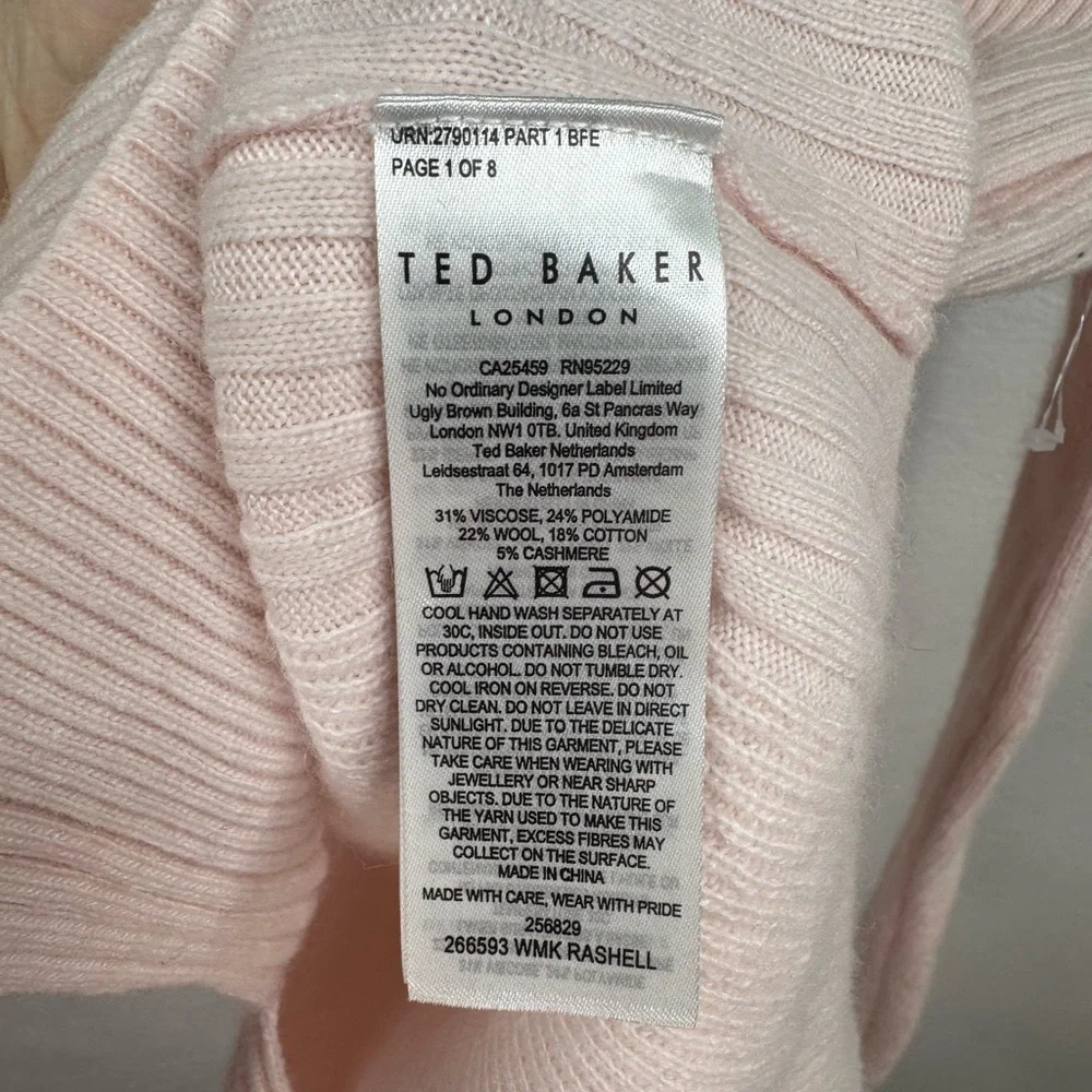 Ted Baker London Sweater Womens Size 0 Pink Ribbed Mock Neck Pullover Knit FLAW